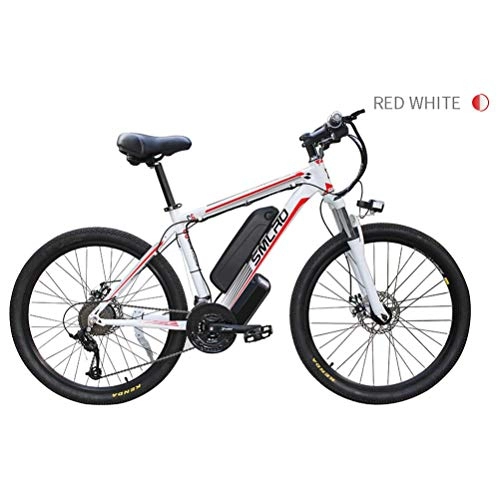Vélos de montagne électriques : LOO LA Vélo de électrique VTT 26" Mode croisière, 48V 350W 10ah Batterie au Lithium de Amovible Grande Capacité et Le 21 Vitesses, système de Transmission Professionnel, White Red