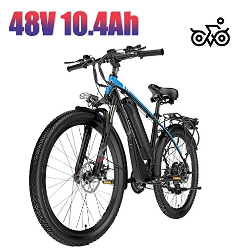Vélos de montagne électriques : LYRWISHLY Mens Mountain Bike, Vélos en Alliage d'aluminium eBikes Tout Terrain, 26" 36V 350W Amovible au Lithium-ION de vélos Ebike, for l'extérieur Cyclisme Voyage Out Travail (Color : Blue)