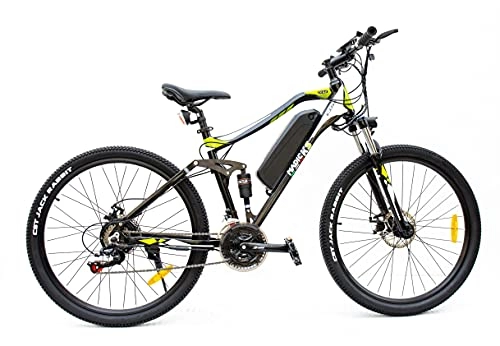 Vélos de montagne électriques : Mountain Bike Vélo électrique à double amortisseur, VTT 27, 5 Madics CD15, 250 W, 36 V, batterie Samsung noir vert