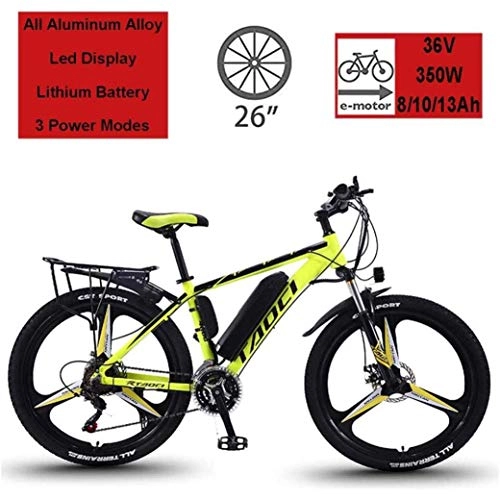 Vélos de montagne électriques : MXCYSJX Vélos électriques pour Adultes, vélos électriques en Alliage de magnésium, vélos Tout Terrain, 26"36V 350W 13Ah Batterie Lithium-ION Amovible Mountain Ebike pour Hommes, Jaune, 10Ah65KM