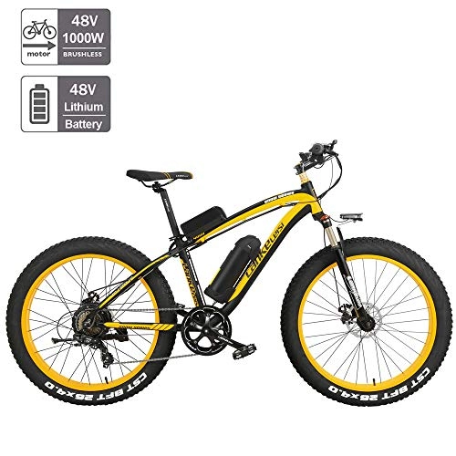 Vélos de montagne électriques : Nbrand 26 Pouces Vélo de Neige électrique Gros vélo, vélo de Montagne à Gros pneus 26 * 4.0, Fourche à Suspension verrouillable, 3 Modes de Conduite (Yellow, 1000W 17Ah)