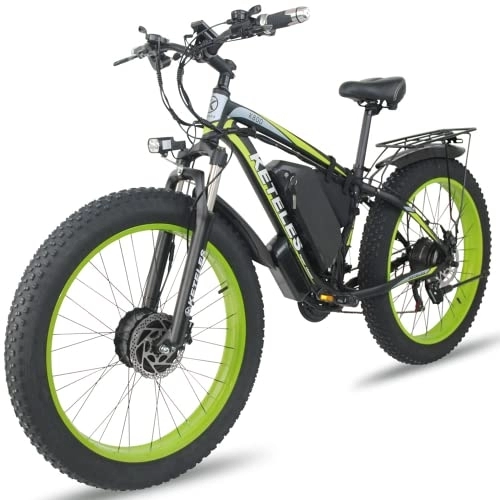 Vélos de montagne électriques : NF Vélo électrique 26 Pouces, motoneige à pneus Larges 4.0, VTT, VTT, équipé de Moteurs Doubles Avant et arrière, Batterie Samsung 48V23Ah, adapté aux Adultes (Vert)