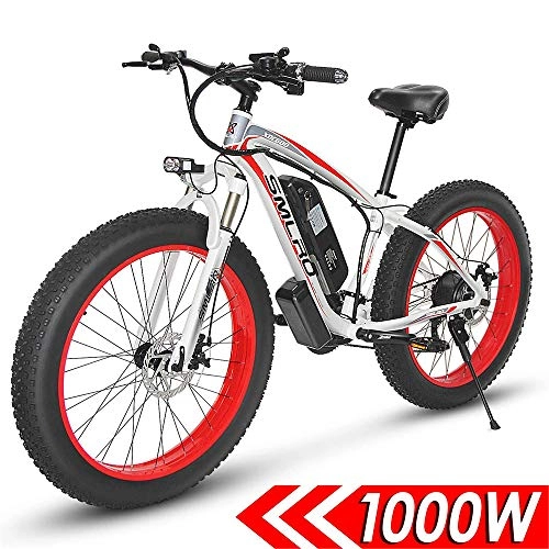 Vélos de montagne électriques : QDWRF 1000W Mountain Ebike du vélo électrique, 26" pour pneus de vélo de Route / Plage / SCH, Vélo de Montagne électrique Fat(Rouge)