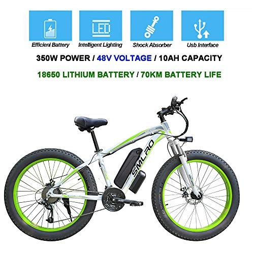 Vélos de montagne électriques : QDWRF Fat Vélo de Montagne électrique, 26 Pouces électrique vélo de Montagne 4.0 Fat Tire Neige Bike 350W Fort Puissance 48V Batterie Lithium, 21 Vitesses, Jusqu’à 35km / h C