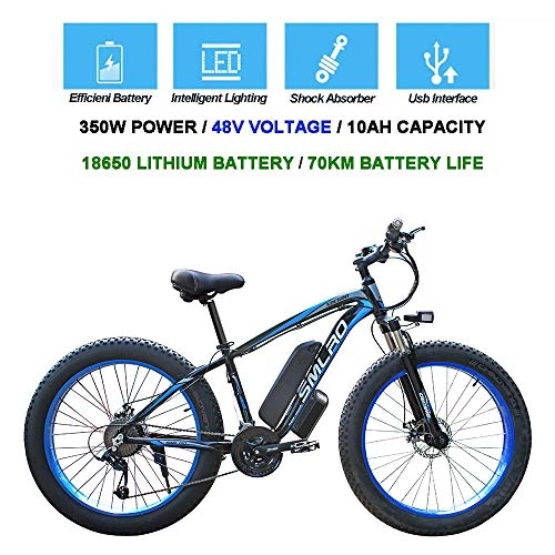 Vélos de montagne électriques : QDWRF Fat Vélo de Montagne électrique, 26 Pouces électrique vélo de Montagne 4.0 Fat Tire Neige Bike 350W Fort Puissance 48V Batterie Lithium, 21 Vitesses, Jusqu’à 35km / h D