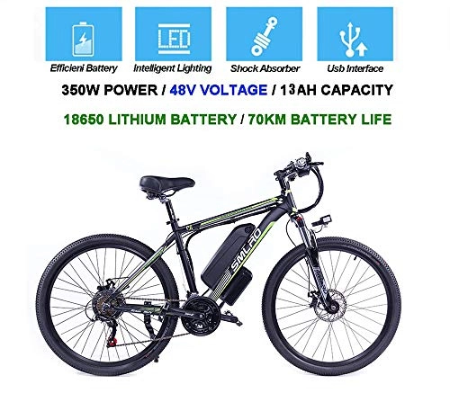 Vélos de montagne électriques : QDWRF VTT Électrique 26" E-Vélo Homme pour Adultes, 350W en Alliage d'aluminium Ebike vélos Amovible 48V 13Ah Lithium-ION Rechargeable Électrique, 21 Vitesses, Jusqu’à 35km / h A