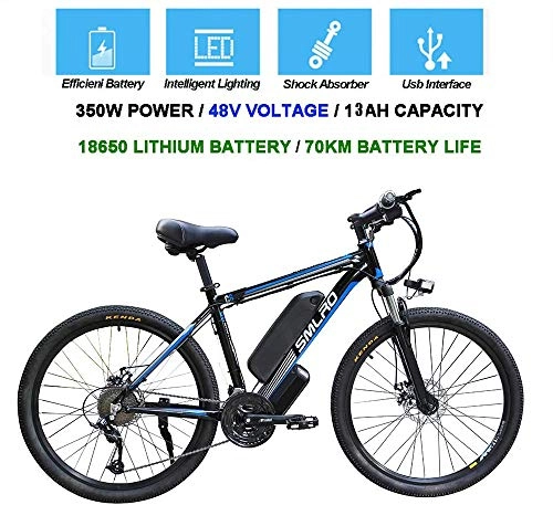 Vélos de montagne électriques : QDWRF VTT Électrique 26" E-Vélo Homme pour Adultes, 350W en Alliage d'aluminium Ebike vélos Amovible 48V 13Ah Lithium-ION Rechargeable Électrique, 21 Vitesses, Jusqu’à 35km / h D