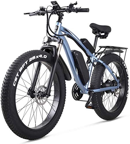 Vélos de montagne électriques : RDJM VTT Electrique, 26 Pouces électrique VTT E-Bike 21 Vitesses 48V Batterie au Lithium 4, 0 Hors Route 1000W Banquette arrière électrique VTT Vélo for Adultes, Bleu (Color : Blue)