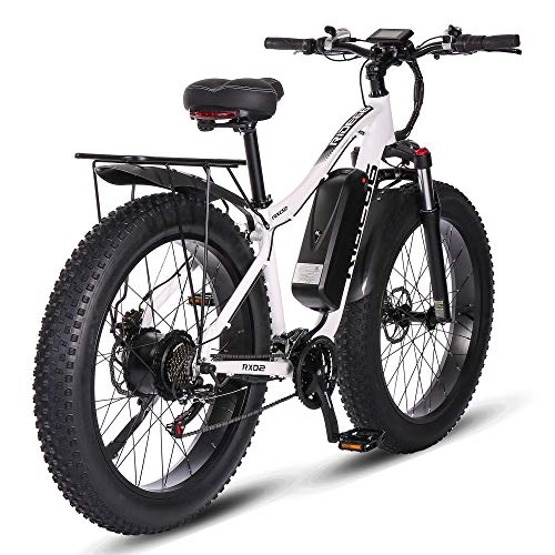 Vélos de montagne électriques : ride66 RX02 VTT électrique 26" 1000 W 48 V 16 Ah LG Batterie Fat Tire Hydraulic Brakes Shimano 21 vitesses Amortisseur avant (blanc)