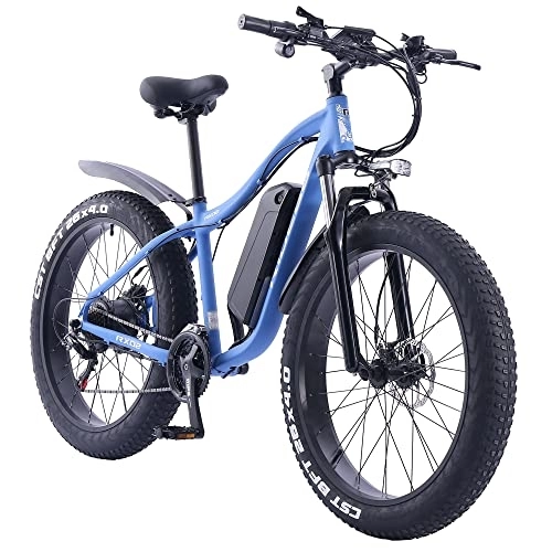 Vélos de montagne électriques : ride66 Vélo Électrique VTT Montagne E-Bike pour Homme Femme, 26 * 4.0 Pouces Fat Bike 48V 16Ah Batterie de Haute qualité (Bleu), (RX02)