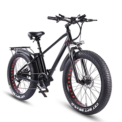 Vélos de montagne électriques : ride66 Vélo électrique VTT pour Homme Adulte, 26 Pouces 21Ah Batterie au Lithium Shimano 7 Vitesses, Vélo Homme Fat Bike Noir XL