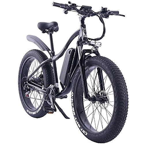 Vélos de montagne électriques : ride66 Vélos électriques VTT pour Homme et Femme, Fat Bike Electrique 26 Pouces Montagne Ebike (Black), Noir