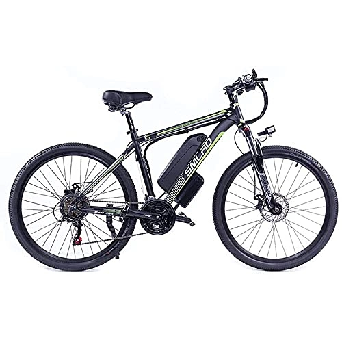 Vélos de montagne électriques : SFSGH Vélos électriques pour Adultes, Ip54 étanche 350W en Alliage d'aluminium Ebike Vélo Amovible 48V / 13Ah Lithium-ION Batterie VTT / Commute Ebike (Couleur: Noir / Vert)