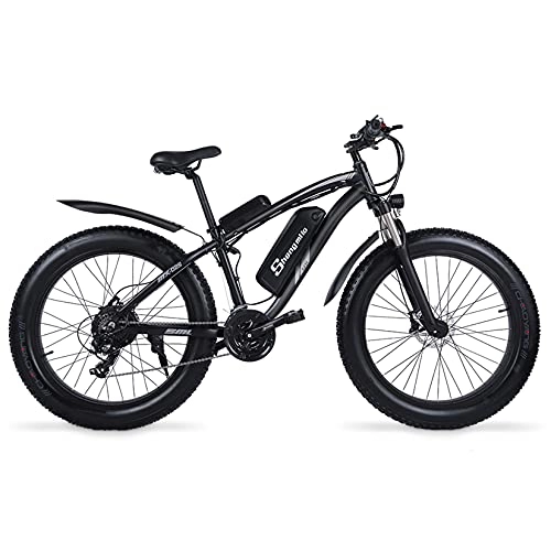 Vélos de montagne électriques : SHENGMILO MX02S Vélo électrique Pliant pour Adulte, vélo électrique à Gros pneus 26 * 4.0 avec Moteur 1000W, Batterie 48V 17AH, Levier de Vitesses 7 / 21 (Le Noir, Ajouter Une Batterie de Rechange)