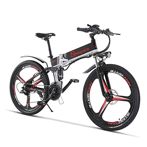 Vélos de montagne électriques : Shengmiluo Les Hommes Se Pliant vélo électrique 17 x 26 Pouces Suspension complète de vélo de Montagne 350 W 48V 10.4AH ebike (Noir)