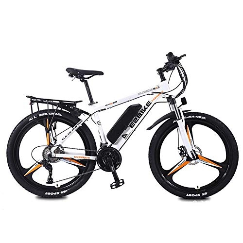 Vélos de montagne électriques : SHJC 26"" Vélo électrique VTT, Mouvement Extérieur Déplacement en Ville E-Bike avec Batterie Lithium-ION à Grande Capacité Amovible, 27 Vitesses Double Freins Unisexe E-Bike, White Orange, 10ah