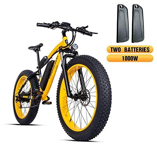 Vélos de montagne électriques : SSQIAN 26"VéLo éLectrique Alliage De MagnéSium VéLo éLectrique All Terrain 48V 1000W 17Ah Batterie Au Lithium-ION Amovible Fat Tire Mountain E-Bike pour Homme, Yellow