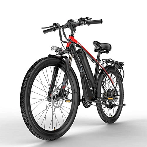 Vélos de montagne électriques : T8 26 Pouces Vélo de Montagne, vélo électrique 48V, Fourche à Suspension verrouillable, avec écran LCD à 5 réglages Pas (Red, 400W 10.4Ah)