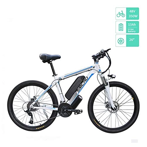 Vélos de montagne électriques : UNOIF 26 « » électrique VTT avec Amovible de Grande capacité au Lithium-ION, 48V / 13Ah Ville Ebike vélo avec 350W brushless arrière du Moteur pour Adultes, White Blue