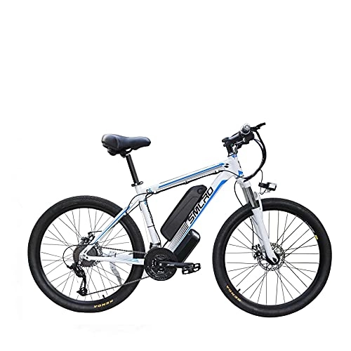 Vélos de montagne électriques : UNOIF Vélo électrique électrique VTT, 26" Electric City Ebike vélo avec 350W brushless arrière Moteur pour Adultes, 48V / 13Ah Amovible Batterie au Lithium, White Blue