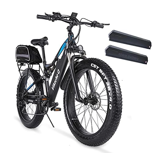 Vélos de montagne électriques : Vikzche Vélo électrique 48 V 1000 W 26" à suspension complète (vélo électrique MX03 avec deux batteries 48 V 17 Ah)