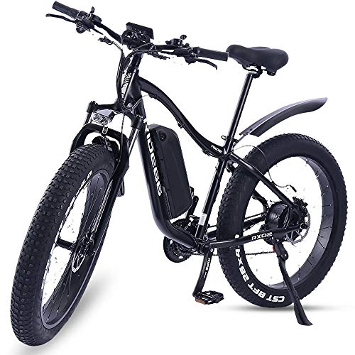 Vélos de montagne électriques : Vélo Électrique VTT 26 Pouces E- Bike Vélo De Montagne Fat Tire Batterie Au Lithium 48V 8Ah avec Moteur 1000W Et Bicycle Électrique 21 Vitesses pour Hommes Femmes Adultes, Black