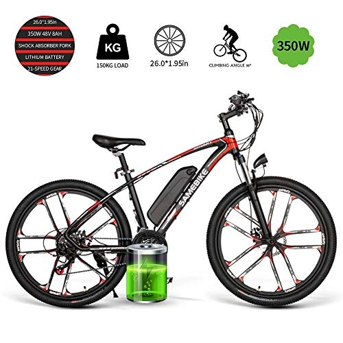 Vélos de montagne électriques : Vélo électrique Pliant avec Phare LED, 26 Pouces 25 km / h vélo Ville / Trekking / VTT Batterie au Lithium 350w 48v 8ah 21 Vitesses Frein à Disque Hommes Femmes Adultes, Noir