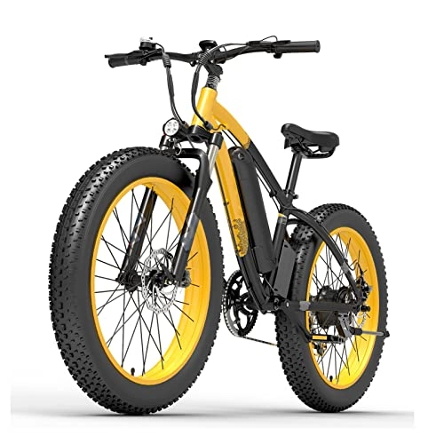 Vélos de montagne électriques : Vélo électrique pour Adultes 25 mph 26"Gros Pneu 1000W 48V 13Ah Batterie vélo électrique cyclomoteur Neige Montagne Ebike (Couleur : Jaune)