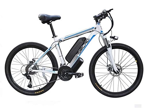 Vélos de montagne électriques : Vélo électrique VTT de VTT 26 Pouces Adulte Smart Mountain, 48V / 10Ah Removible Lithium Ebike, 27 Vitesses, 5 fichiers (Color : White-Blue, Size : 26inches)