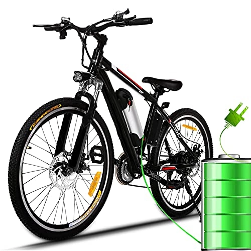 Vélos de montagne électriques : Vélos électriques, 26" VTT électriques pour Adultes avec Moteur 250W, Batterie 36V, 8Ah Amovible Batterie au Lithium-ION de Grande Capacité, 21 Vitesses E Bike (Noir Foncé)