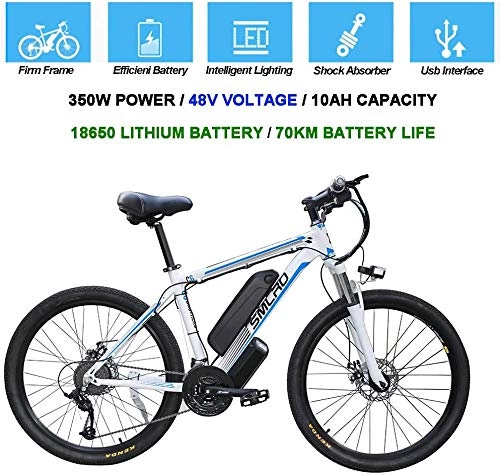 Vélos de montagne électriques : Vélos électriques pour Adultes, Vélo Ebike en Alliage d'aluminium 360W Amovible 48V / avec vélo de Montagne à Batterie au Lithium-ION de 10 Ah / Vélo de Montagne Intelligent (White Blue, 26inx17in)