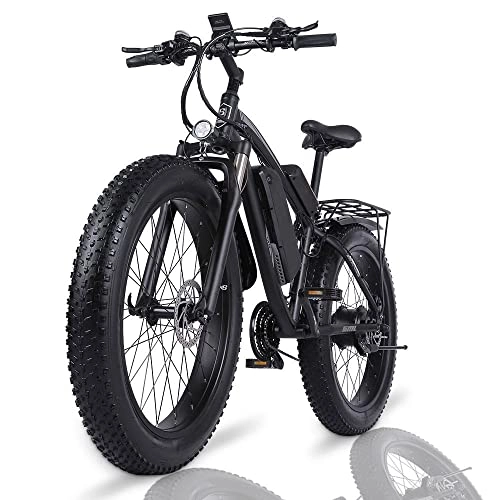 Vélos de montagne électriques : Vélos électriques VTT Fat Bike 26 Pouces, Moteur 1000W et Batterie Lithium 840 Wh (48 V 17, 5 Ah), Gros Pneu vélo de Neige 21 Vitesses [EU Stock], Black