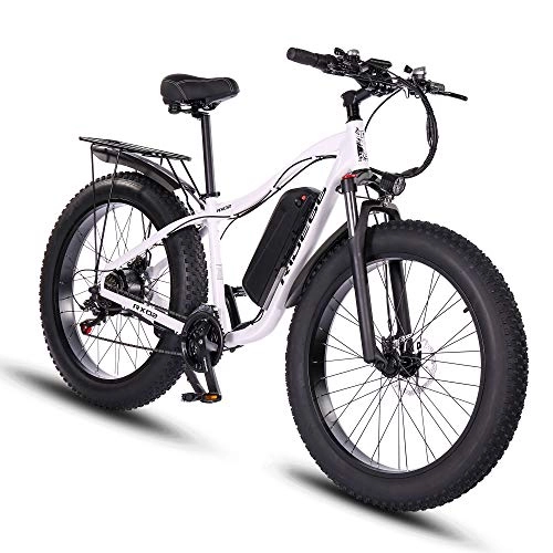 Vélos de montagne électriques : Vélos électriques VTT pour Homme et Femme, Fat Bike Electrique 26 Pouces 48V 1000W 16Ah Montagne Ebike (Blanc)