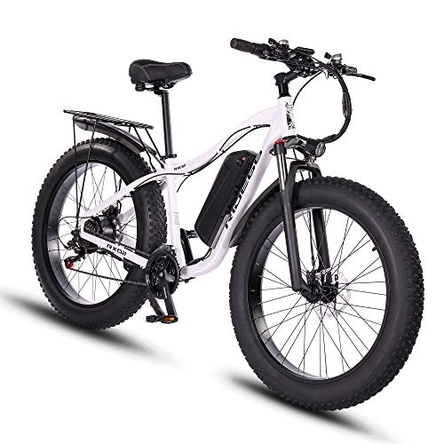 Vélos de montagne électriques : Vélos électriques VTT pour Homme et Femme, Fat Bike Electrique 26 Pouces Montagne Ebike (Blanc)
