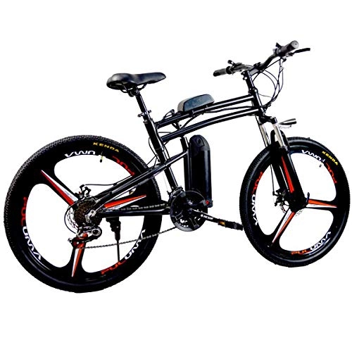 Vélos de montagne électriques : W&TT Electric Mountain Bike 36V10Ah Adultes Pliant E-Bike 250W avec 5 Speed LCD Booster de l'instrument et Une Fourche à Suspension complète, 21 Vitesse Double Amortisseur vélos 26Inch, Black