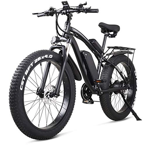 Vélos de montagne électriques : WSHA Vélo électrique 1000W Neige vélo électrique VTT, 26 Pouces 4.0 Gros Pneu Ebike 48V 17Ah Batterie au Lithium avec écran LCD Bleu, pour Adultes en Plein air, Noir
