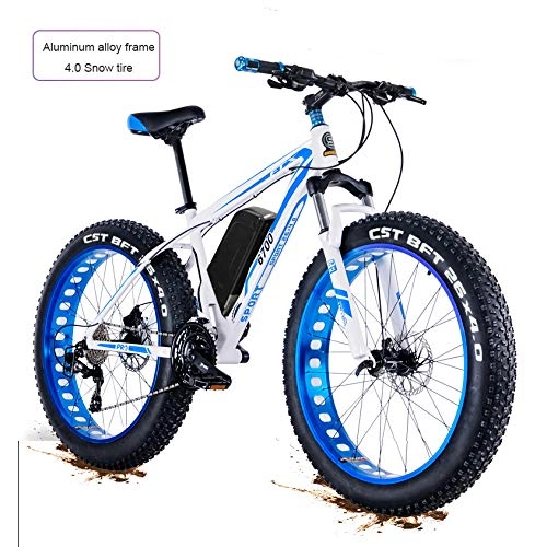 Vélos de montagne électriques : XTD Nouvelle 48V électrique De Montagne Bicycle- 26inch Fat Tire E-Bike Plage Cruiser Hommes Sport VTT Vélo électrique Dirtbike- Pleine Suspension Batterie Au Lithium E-VTT (Bleu) B