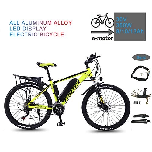 Vélos de montagne électriques : YRXWAN 26 '' Vélo électrique en Alliage d'aluminium matériel électrique vélo de Montagne 36V 350W Batterie au Lithium-ION Amovible Vélo, Jaune, 13AH80KM