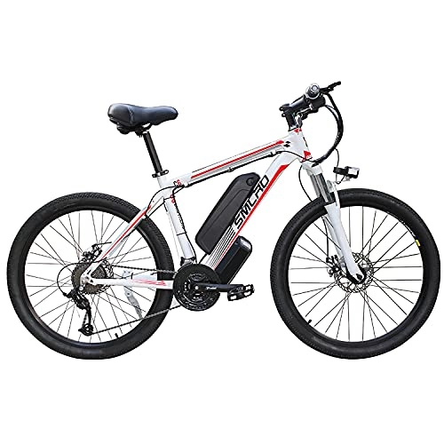 Vélos de montagne électriques : YYAO 26'' Vélo Électrique en Montagne, Adulte VTT Électrique, 48V / 13A 350W 21 Vitesses 3 Modes de Travail, White Red