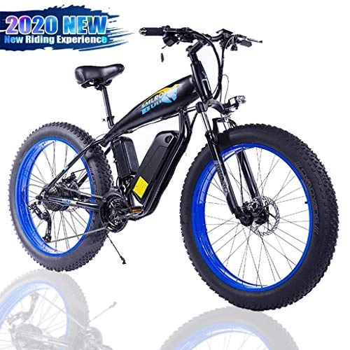 Vélos de montagne électriques : ZJGZDCP Fat Tire Vélo électrique motoneige VTT 48V 350W 27 Vitesse Batterie au Lithium LED Aluminium Freins Avant Corps et Disque arrière (Color : Blue, Size : 48V-8Ah)