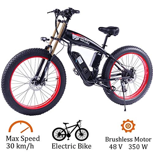 Vélos de montagne électriques : ZJGZDCP Vélo électrique 350W Fat Tire vélo électrique Pliant Plage Cruiser léger 48v 15AH Batterie au Lithium - Vitesse maximale 30 km / h (Color : Red, Size : 48V-15Ah)