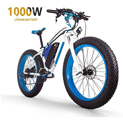 Vélos de montagne électriques : ZLZNX Fat Tire Electric Bike Mountain Bike 26"E-Bike avec Batterie Au Lithium 48v 16ah / 1000w Et VLo Lectrique Frein Hydraulique Disque Suspension ComplTe 21 Vitesses, Bleu