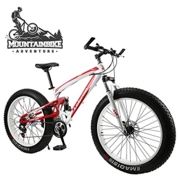 NENGGE Fat Tyre Mountain Bike NENGGE 26 & 24 Pollici Mountain Bike Biammortizzata per Adulti Uomo Donna, Bicicletta Mountain Bike con Freni a Disco, Acciaio Alto Tenore Carbonio Bicicletta da Montagna, Rosso, 24 inch 7 Speed