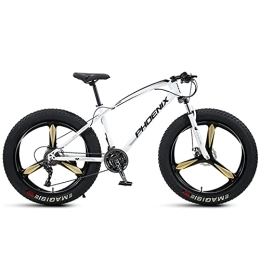 NENGGE Fat Tyre Mountain Bike NENGGE 26 Pollici Mountain Bike per Ragazzo Ragazza, Adulti Uomo Donna Bicicletta da Acciaio Carbonio, MTB a 7 / 21 / 24 / 27 / 30 velocità con Pneumatico Grasso, Freni a Disco, White 3 Spoke, 30 Speed