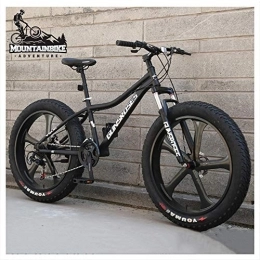 NENGGE Fat Tyre Mountain Bike NENGGE Bicicletta Mountain Bike 26 Pollici con Sospensioni Anteriori per Uomo Donna, Adulti Biciclette da Montagna in Pneumatico Grasso, Telaio Acciaio Alto Tenore Carbonio, 5 Spoke Black, 7 Speed