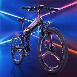 GAOXQ Mountain bike elettrica pieghevoles Bici Elettrica per Adulti, EBike da 500 W con Batteria agli Ioni di Litio da 48 V / 10 Ah, Pneumatici Ad Aria da 26 Pollici, Freno a Doppio Disco, 3 modalità di Guida Red black-27 Speed