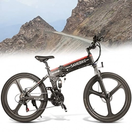 DDCHH Mountain bike elettrica pieghevoles Bici Elettrica Pieghevole 350 / 500W per Adulti, Pneumatici Grassi 48V 10AH Celle Della Batteria Rimovibili E Bici, Sistema Di Frenata Sicurezza Con Assorbimento Degli Urti a 21 Velocità, 35km / h, 350W-Black