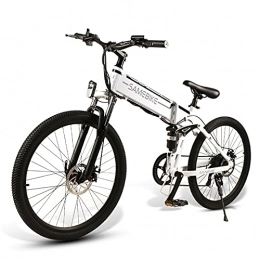 JINGJIN Mountain bike elettrica pieghevoles Bicicletta elettrica pieghevole, bici elettrica 26 pollici, bici pieghevole elettrica con batteria estensibile 48V 10Ah, motoriduttore brushless ad alta velocità, bici pieghevole portatile, White-A