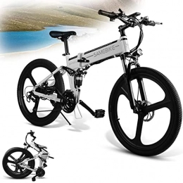 DDCHH Mountain bike elettrica pieghevoles Bicicletta Elettrica Pieghevole, Mountain Bike Elettrica Da 26 Pollici, Motore Brushless 350 / 500W in Lega Di Alluminio con Batteria Al Litio E-bike, Bici Città Velocità Massima 35km / h, 48V 10AH, 350W-White