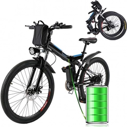 Eloklem Mountain bike elettrica pieghevoles Eloklem 26" Bicicletta elettrica Biciclette elettriche da Montagna per Uomo Donna Adulti con 250W Batteria Rimovibile 36V / 8AH, Bici elettrica, Fino a 32 km / h Professionali a 21 velocità (Nero)